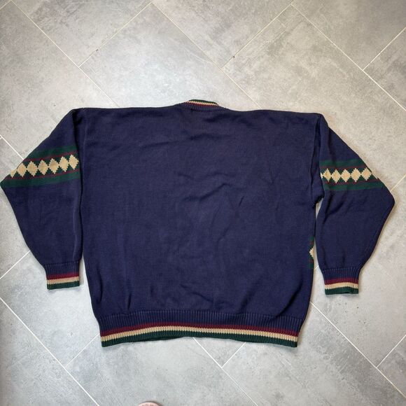 Vtg 90s Roundtree & York Golf Intarsia Sweater XL Button Front Navy - Picture 4 of 10